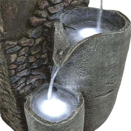 HIM562 Outdoor 4 Tier Stone Bowl Fountain with LED Lights for Garden (Stone Bowl)
