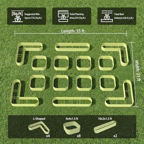 14 Pack Galvanized Raised Garden Beds Kit (Beige / Set of 14)