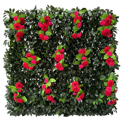 Expandable Fence Privacy Screen for Balcony Patio Outdoor (Branches -Red Rose)