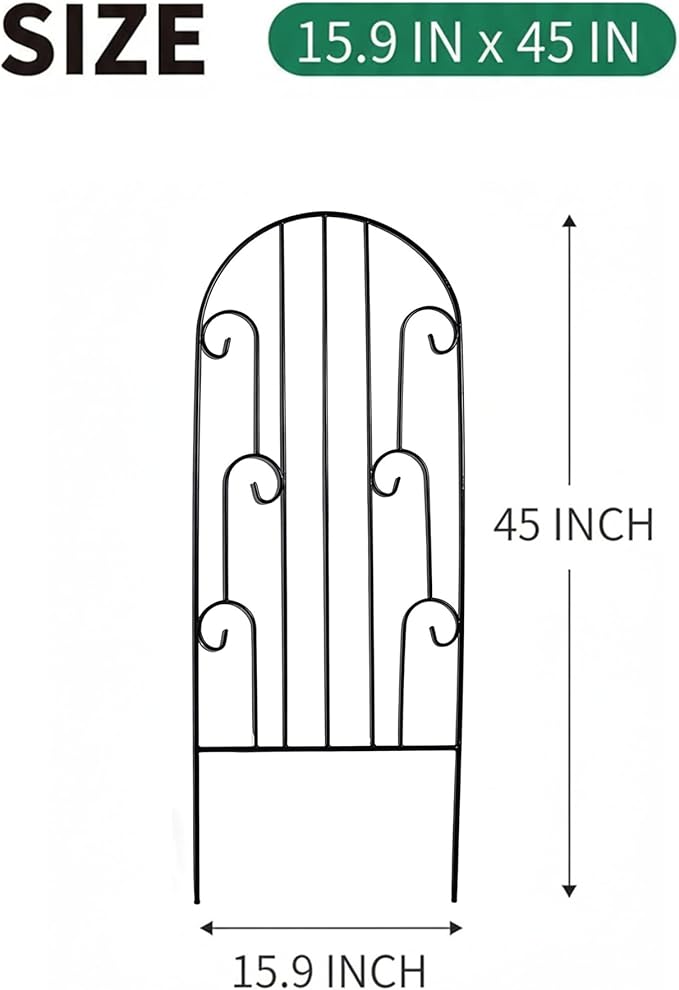 4 Pack Arched Metal Garden Trellis for Climbing Plants 45" H x 15.9" W – Rustproof Iron Trellis with Decorative Scrollwork, Metal Trellised Wire Lattices Grid Panels for Roses, Clematis, Vines