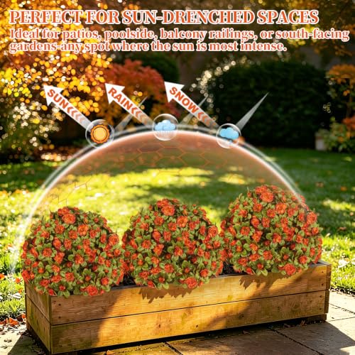 2 Pack Artificial Fall Azlea Flower Topiary Balls for Outdoor (Azalea)