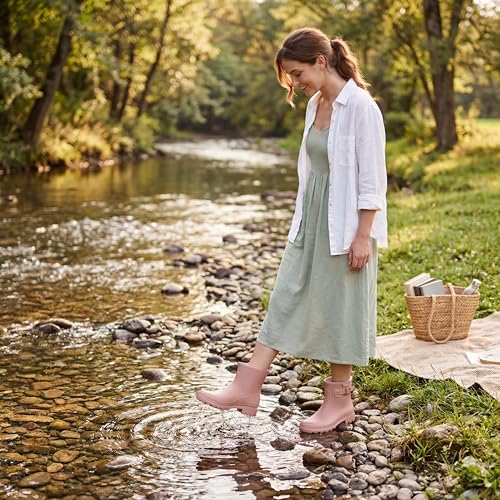 Women's Waterproof Short Rain Boots Ankle Rubber Garden Shoes