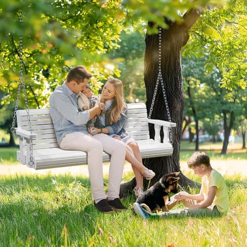 2026 Upgraded 5 FT Wooden Porch Swing (White / 5 FT)