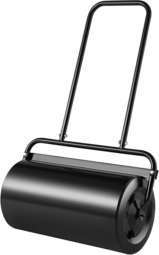 VEVOR Lawn Roller 13 Gallon Large Capacity Sand/Water Filled, Heavy Duty Steel Material, with Easy-Turn Plug and U-Shaped Ergonomic Handle for Convenient Push and Pull, for Garden, Farm, Park, Black