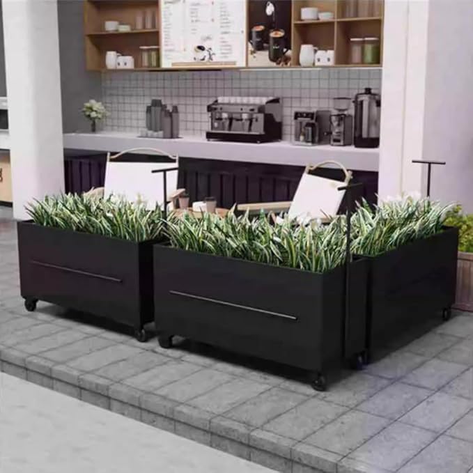 Etlegor Raised Garden Bed Outdoor with Wheels, Metal Planter Box Used Outside Coffee and Milk Tea Shops Enhance The Store Image(Black,120x40x40cm)