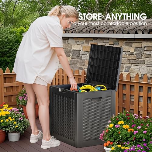 31 Gallon Outdoor Storage Box Waterproof Deck Box for Patio (Black / 31 Gallon)