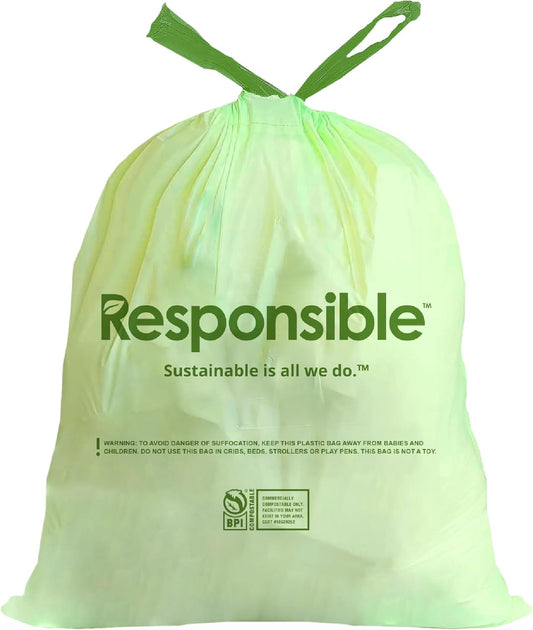 Kitchen Bin Liners, Certified Compostable, Heavy Duty Multipurpose Food Scrap Bags, Made from Compostable Materials (13 Gallon Drawstring, 13 Gallon (100 Count))
