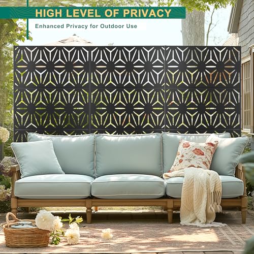 72" H×47" W Metal Privacy Screen Outdoor Privacy Screen Freestanding (Black Star / 72" H×47" W)