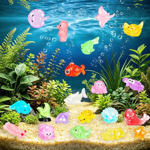 120PCS Luminous Mini Ocean Resin Animals 20 Style Glow in The Dark Tiny Sea Animal Figurines Miniature Plastic Animals Aquarium Decoration for DIY Crafts Fish Tank Potted Fairy Garden Dollhouse (120pcs-ocean)
