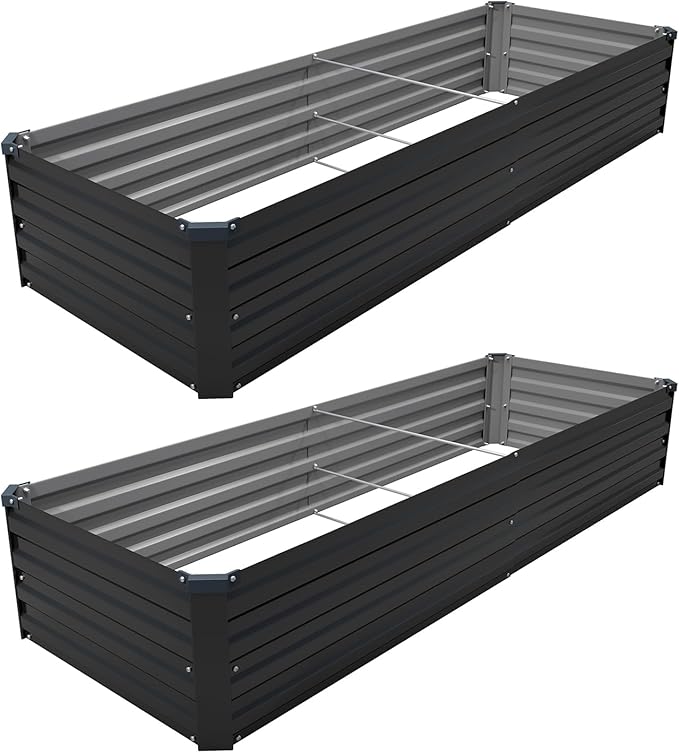 8×2×1FT(2PCS) Galvanized Raised Garden Bed Kit, Metal Planter Boxes,Large Outdoor Planters Garden for Planting Vegetables,Flowers,Herbs -Black