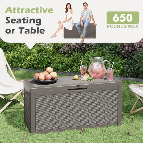 80 Gallon Outdoor Storage Box Waterproof Deck Box for Patio (Grey / 80 Gallon)