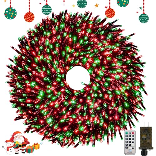 Christmas Cluster Lights 50FT 1000 LED String Lights with Remote Red Green (Red and Green / 1000LED)
