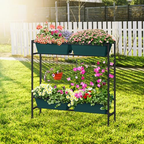 Raised Garden Bed with Legs & & Trellis 32" Tall Vertical Herb Garden Planter Indoor Outdoor Elevated Flower Beds for Gardening