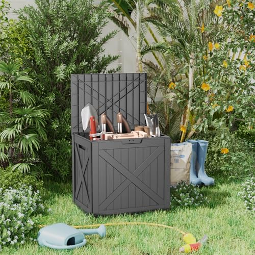 33 Gallon Deck Boxes Resin Outdoor Storage Box UV Resistant Outside Deck Box with Lockable Lid for Patio Furniture (Black / 33 Gallon)