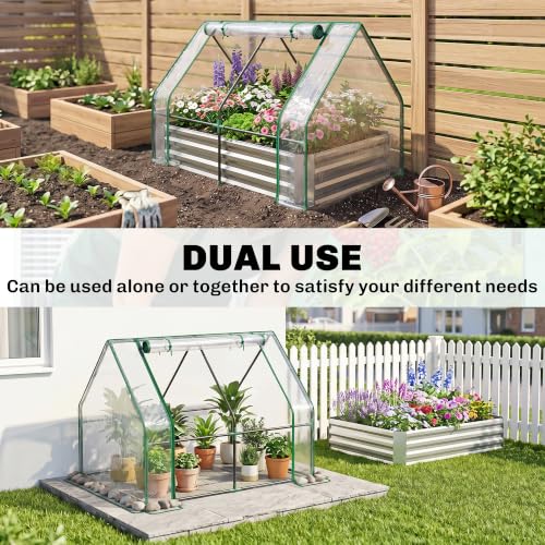 4 x 3ft Metal Planter Box with Mini Greenhouse (Clear and Gray)