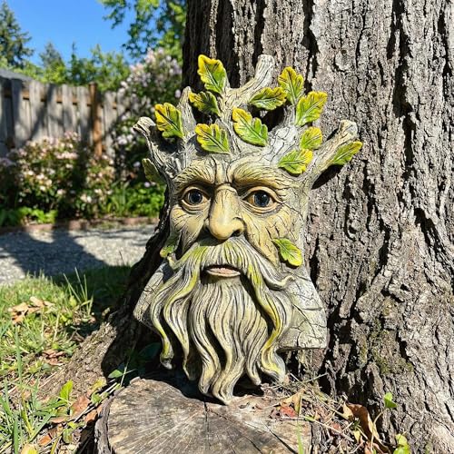 9.8" Whimsical Tree Face Sculpture (Yellow 461)