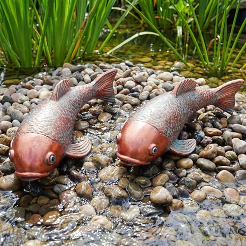 Set of 2 Antique Koi Statue (Blue Koi)