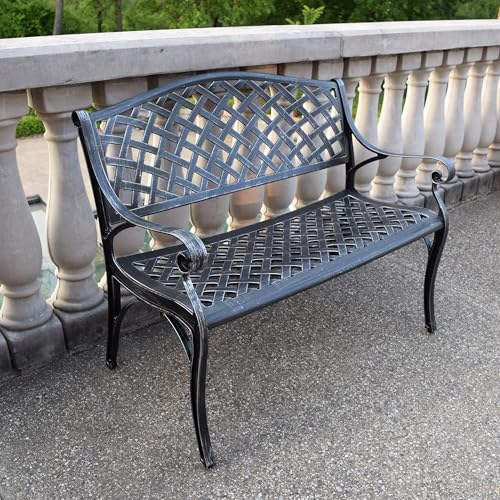 Outdoor Aluminum Modern Patio Bench Loveseat (Grey)