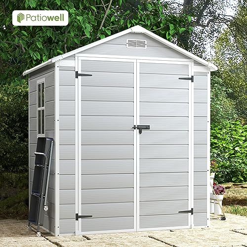 6x4 FT Resin Outdoor Storage Shed with Floor (Light Gray / 6x4 FT)