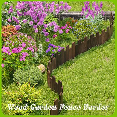 Wood Garden Edging Border for Landscaping Garden Fence Decorative Landscape Edging Border Outdoor Wood Fence for Yard Tree Flower Bed Edging Borders (Staggered Height)