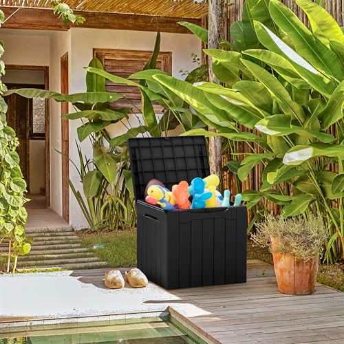 31 Gallon Resin Deck Box All Weather Outdoor Storage Boxes for Patio Furniture Set (Black / 31 Gallon)