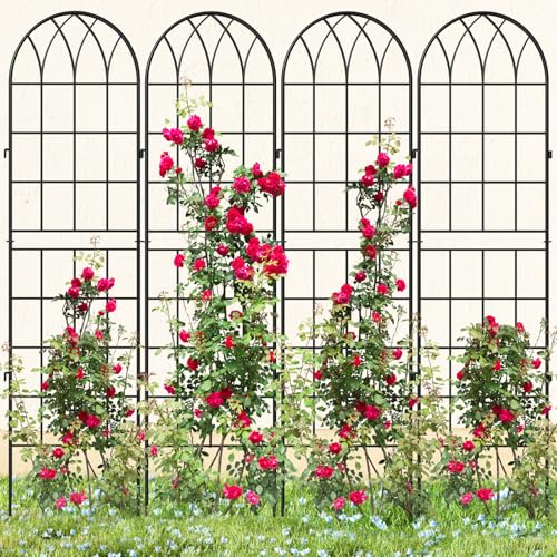 4 Pack Garden Trellis for Climbing Plants (71''H x 20''W/4 Pack / Black)