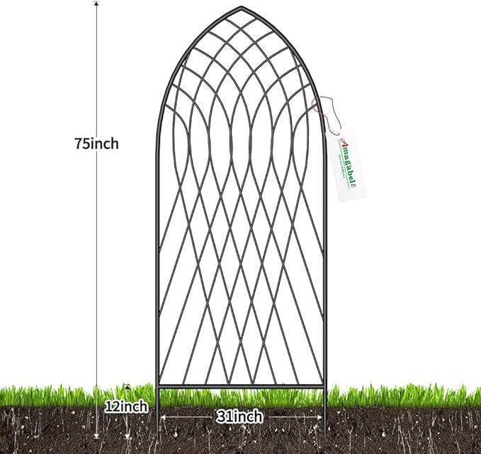 Amagabeli 2 Pack 75” x 31” Large Garden Trellis for Climbing Plants Outdoor Garden Fencing Decorative Tall Plant Trellis Vegetables and Flower Metal Trellis for Rose Cucumber Pumpkins Vines Black
