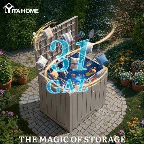 31 Gallon Resin Deck Box Outdoor Storage Box and Waterproof (Taupe / 31 Gallon)