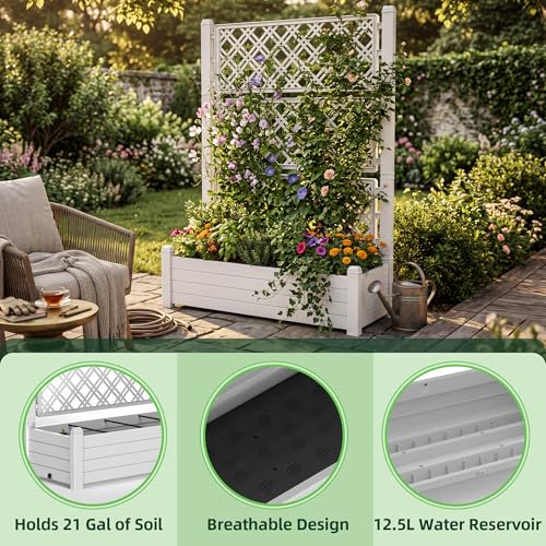 Raised Garden Bed with Trellis for Climbing Plants (Ashen / 43.43*18.27*59.29)