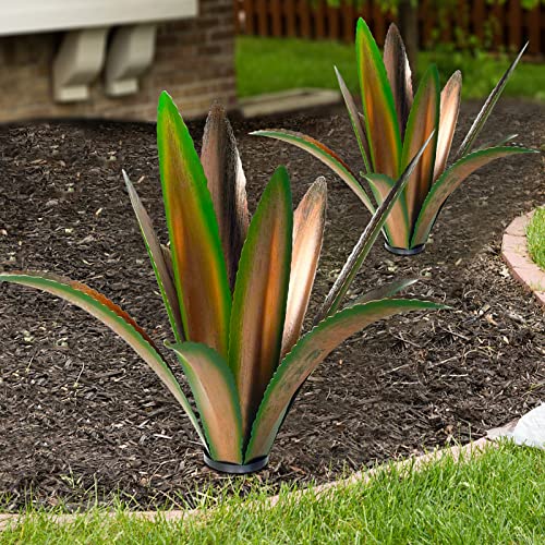 Enlarge Thickened Wind Resistant Metal Agave Garden Art Plant Country Sculpture Statue Outdoor Decoration Courtyard Lawn Ornament Gift (12 Leaves Green 1 Pcs)