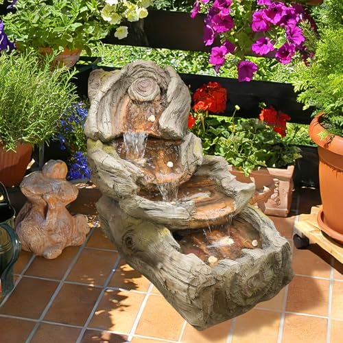 31.5" L Realistic Tree Trunk Outdoor Water Fountain with 3 Tiers (31.5" L)