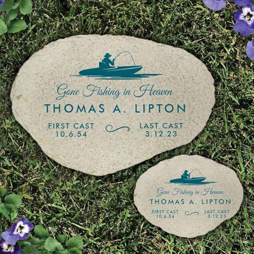 Gone Fishing in Heaven Personalized Memorial Garden Stone (Gone Fishing / Small)