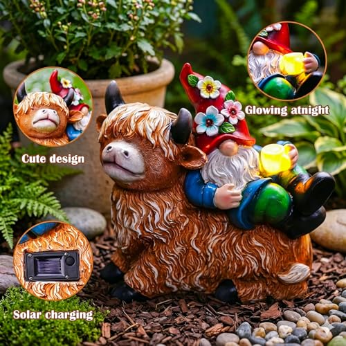 Garden Gnomes Decor Outdoor Statues (Highland Cow-M)