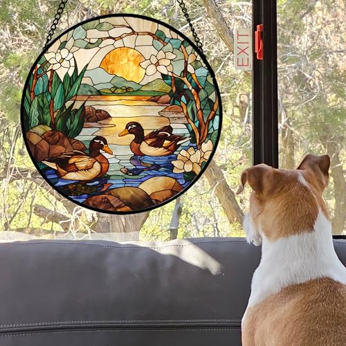 Stained Glass Window Hanging Duck Pond Suncatcher Gifts for Women 9.8"