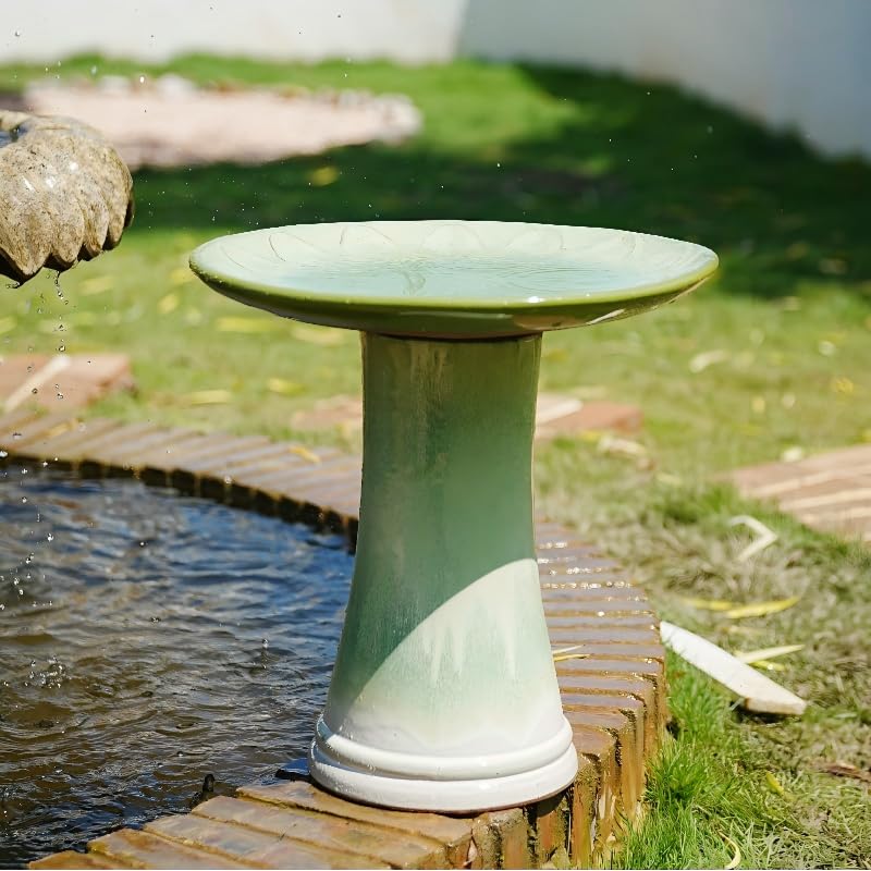 Ceramic Bird Bath for Outdoors (Green)
