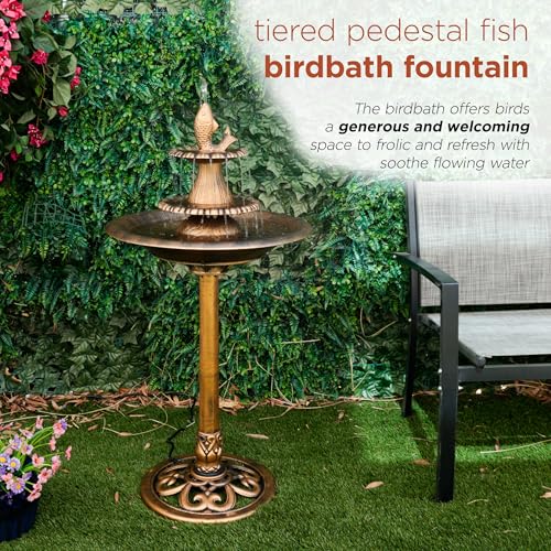 40" Tiered Pedestal Fish Fountain Birdbath (Gold)
