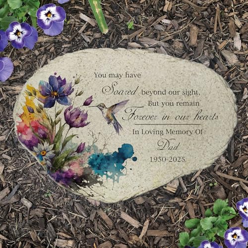 Personalized Memorial Garden Stone Floral Hummingbird Forever in Our Hearts Outdoor Remembrance Gift (Hummingbird / Large)