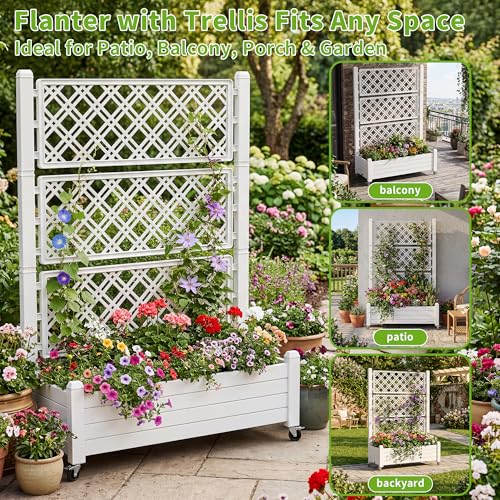 Mobile Raised Garden Bed with Trellis & Locking Wheels (Ashen / 43.43*18.27*64.29)