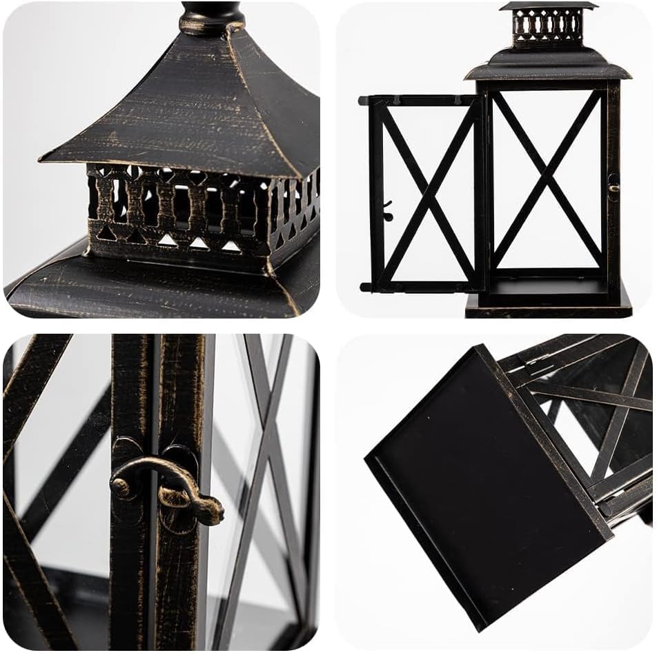 Lantern Decorative Indoor & Outdoor (Black / 14.8'' / 2 Pcs)