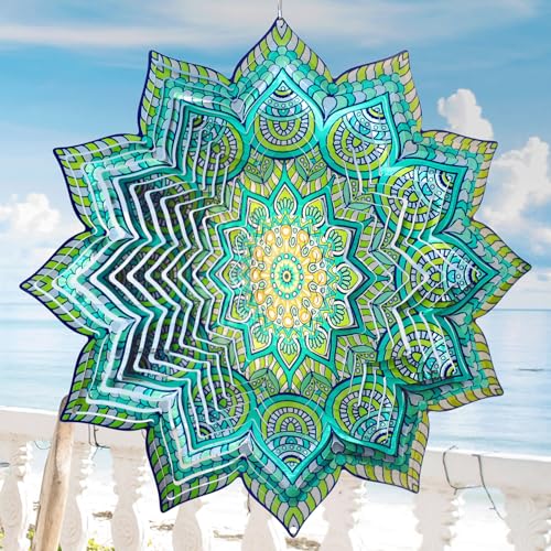 Wind Spinner Mandala Peacock Flower (009-8green Mandala Peacock Flower)