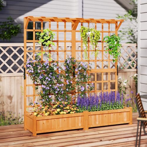 Large Raised Garden Bed with Trellis & Roof (Orange / 71"Lx19"Wx72"H)