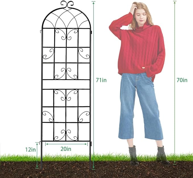 Lorenzo 4 Pcs 70 x 19.7 inch Metal Garden Trellis for Climbing Plants, Black Metal Coating Rustproof, Perfect for Supporting Climbing Plants Outdoor