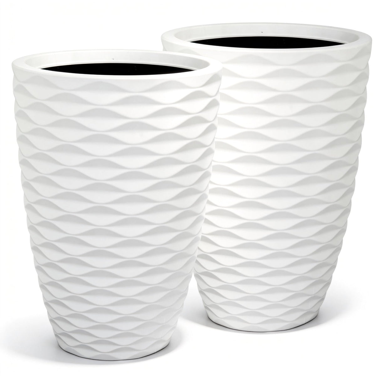 2 Pack 19" White Resin Tall Outdoor Planters with Wave Texture (19"h-white Wavy)