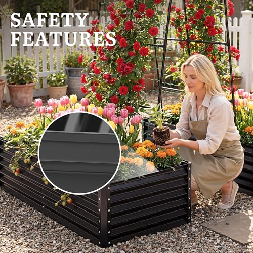 2pcs 6x3x1.5ft Galvanized Raised Garden Bed with Tall Arch Trellis (Black / 6x3x1.5ft 2pcs W/ Trellis)