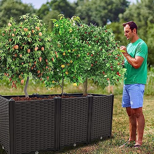 Raised Garden Beds Planters for Outdoor Plants Box Plastic Elevated Garden Bed Kit for Vegetables Flowers Herbs in Backyard Patio Balcony (47.2"(l)x16"(w)x20.9"(h)/Brown)