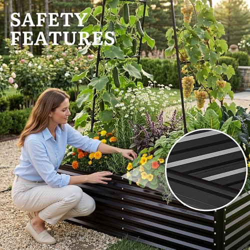 6x3x2ft Galvanized Raised Garden Bed with Tall Arch Trellis (Black / 6x3x2ft W/ Trellis)
