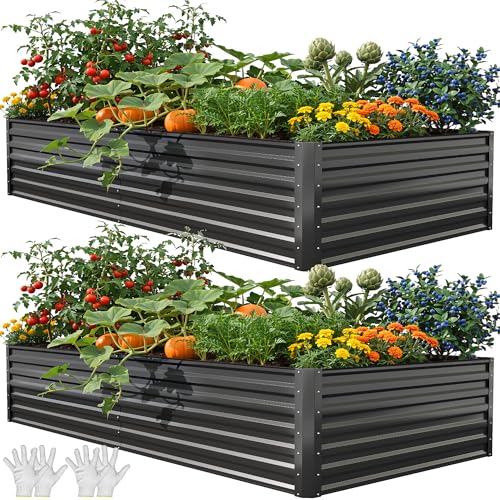 2pcs 8x4x1.5ft Galvanized Raised Garden Bed (8x4x1.5ft 2pcs / Black)
