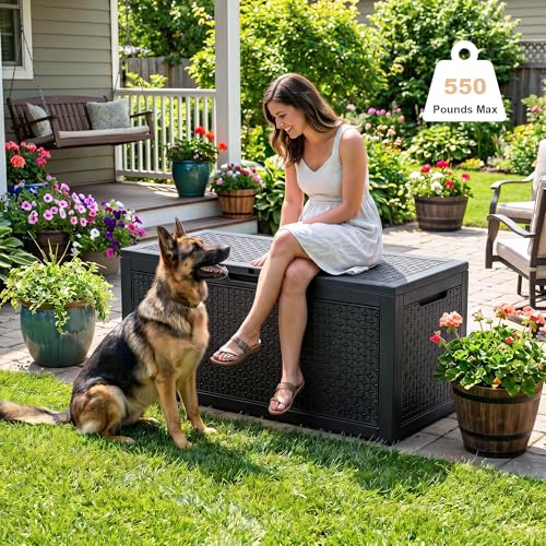 110 Gal Waterproof Outdoor Storage Box UV Resistant Deck Box (Black / 110 Gallon)