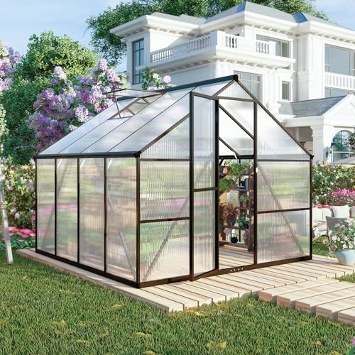 8 x 8 FT Outdoor Polycarbonate Greenhouse (Dark Gray / 8×8FT)