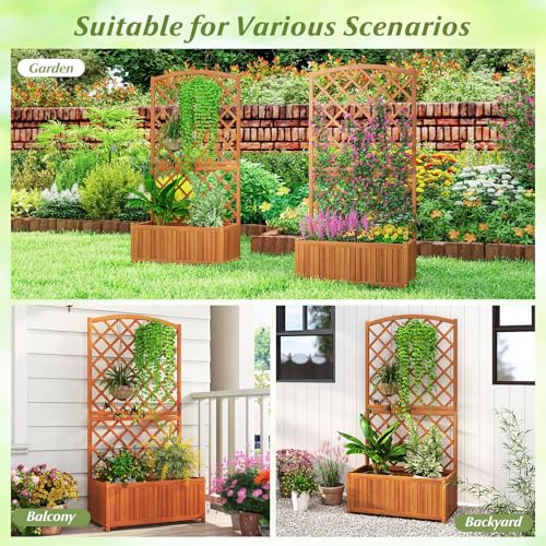 Solid Acacia Wood Planter Box with Trellis (Orange / 32"Lx16"Wx63"H)